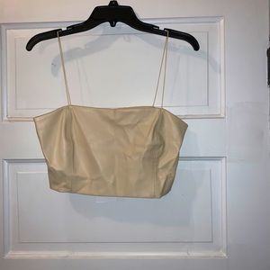 Zara crop top faux leather beige